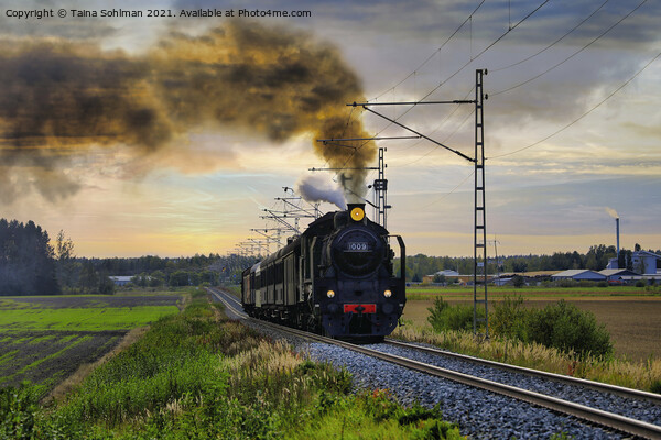 Steam Train Ukko-Pekka 1009 Travel in the Evening Picture Board by Taina Sohlman