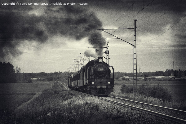 Old Steam Train in Monochrome Picture Board by Taina Sohlman