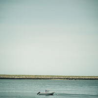 Buy canvas prints of Small white boat moored in water by Mehul Patel