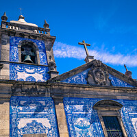 Buy canvas prints of Upward shot of colourful tiled exterior of Capela (Chapel) das Almas - Porto, Portugal. by Mehul Patel