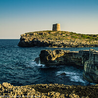 Buy canvas prints of Towers on the coast of Cala Alcaufar on island of Menorca, Balearics, Spain - Europe by Mehul Patel