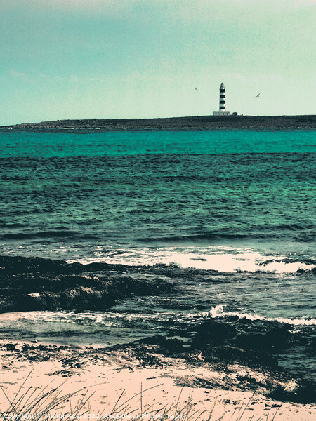 Digital painting of lighthouse situated off the south east coast of Menorca, Spain, opposite town of Punta Prima Picture Board by Mehul Patel