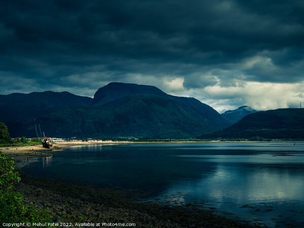 View of Ben Nevis from Corpach towering above Loch Linnhe. Scottish Highlands, Scotland Picture Board by Mehul Patel