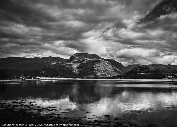 View of Ben Nevis from Corpach Basin towering above Loch Linnhe Picture Board by Mehul Patel