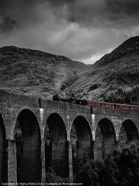 Glenfinnan Viaduct with steam train crossing Picture Board by Mehul Patel