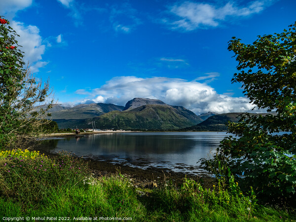 Highest mountain in UK, Ben Nevis, viewed from Corpach Basin towering above Loch Linnhe Picture Board by Mehul Patel