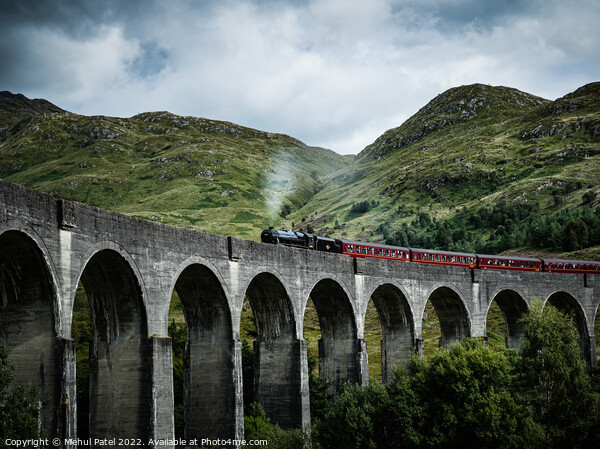 Glenfinnan Viaduct with Jacobite steam train crossing Picture Board by Mehul Patel