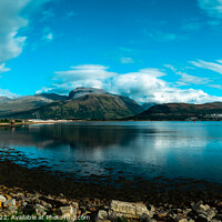 Buy canvas prints of Panoramic view of Ben Nevis and Fort William by Loch Linnhe in summer by Mehul Patel