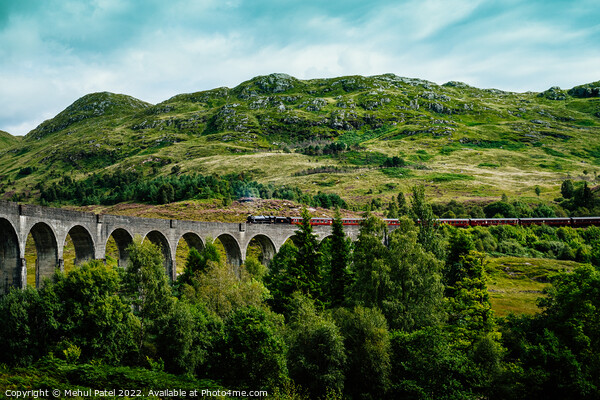 Glenfinnan Viaduct with Jacobite steam train starting to cross Picture Board by Mehul Patel