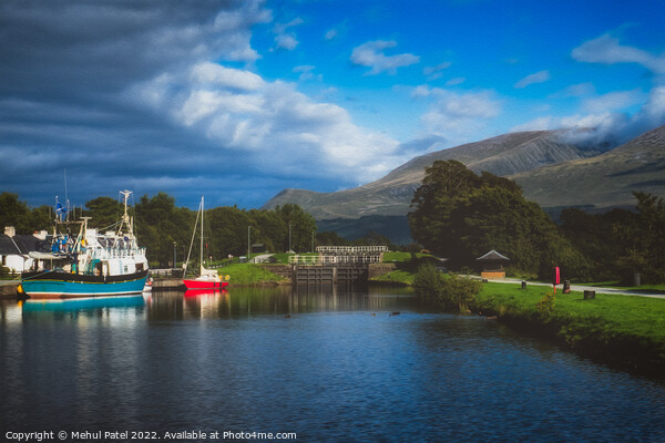 Corpach Basin near Fort William with the Corpach Double Lock providing entrance to the Caledonian Canal. Lochaber, Scottish Highlands, Scotland Picture Board by Mehul Patel