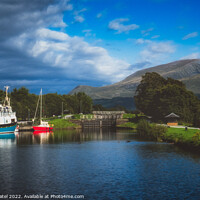 Buy canvas prints of Corpach Basin near Fort William with the Corpach Double Lock providing entrance to the Caledonian Canal. Lochaber, Scottish Highlands, Scotland by Mehul Patel