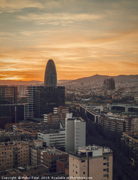 Barcelona cityscape at sunset  Picture Board by Mehul Patel