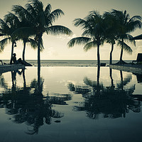 Buy canvas prints of Silohuette person by Infinity pool with a sea view by Mehul Patel