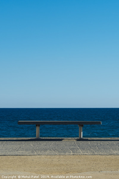 Bench with sea view at Platja del Bogatell, Barcel Picture Board by Mehul Patel