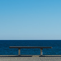 Buy canvas prints of Bench with sea view at Platja del Bogatell, Barcel by Mehul Patel