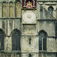 Buy canvas prints of Clock on exterior wall of Wells Cathedral by Mehul Patel