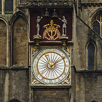 Buy canvas prints of Clock on exterior wall of Wells Cathedral by Mehul Patel