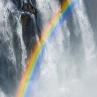 Buy canvas prints of Rainbow amongst the mist, spray and cascading water of Victoria Falls, Africa by Mehul Patel