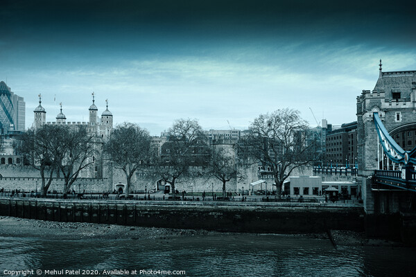 Tower of London by the Embankment on a cool overcast day, City of London, England, UK Picture Board by Mehul Patel