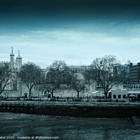 Buy canvas prints of Tower of London by the Embankment on a cool overcast day, City of London, England, UK by Mehul Patel