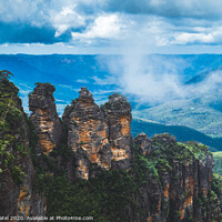 Buy canvas prints of Three Sisters  rock formation overlooking the Jamison Valley in the Blue Mountains, Katoomba, New South Wales, Australia by Mehul Patel