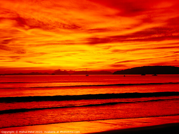 Red sky and sea at night - Krabi, Thailand Picture Board by Mehul Patel