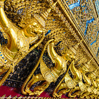 Buy canvas prints of Golden statuettes and detail on the Temple of the Emerald Buddha in the grounds of the Grand Palace - Wat Phra Kaew, Thailand, Bangkok by Mehul Patel