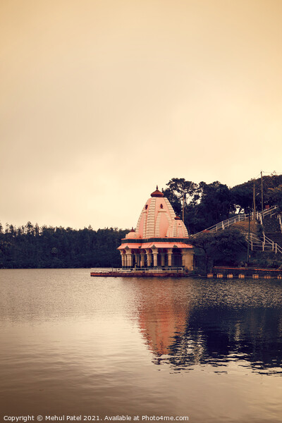 Toned image of Hindu temple by volcanic crater lake of Grand Bassin, also known as 'Ganga Talao' or 'Ganges Lake', Mauritius, Africa Picture Board by Mehul Patel