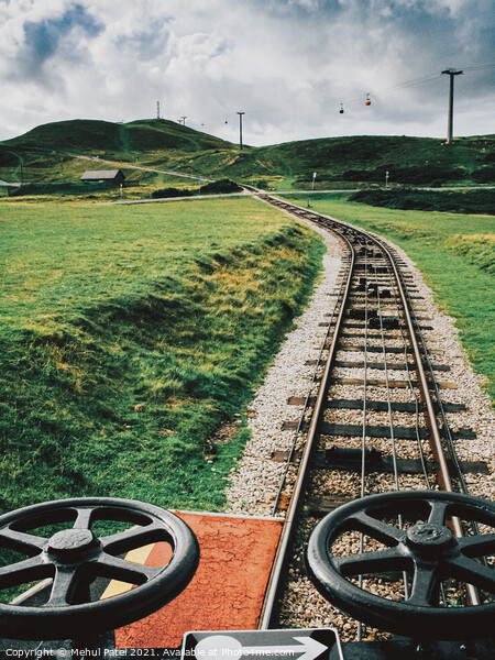 Track of cable-pulled tram leading to summit of Great Orme Country Park and Nature Reserve, Llandudno, Wales, UK Picture Board by Mehul Patel