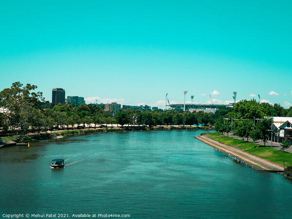 Split toned image of the Yarra river with the Melbourne Cricket Ground in the distance. Digital paintbrush effect applied to image. Picture Board by Mehul Patel