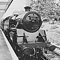 Buy canvas prints of Swanage steam train in black and white  by Hayley Jewell