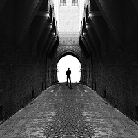 Buy canvas prints of Narrow street gang with scary man silhouette by Dragos Nicolae Dragomirescu