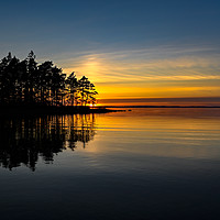 Buy canvas prints of orange sunset over a calm lake in Sweden by Jonas Rönnbro
