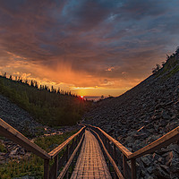Buy canvas prints of sunrise over footbridge by Jonas Rönnbro