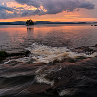 Buy canvas prints of streaming water sunset over lake by Jonas Rönnbro
