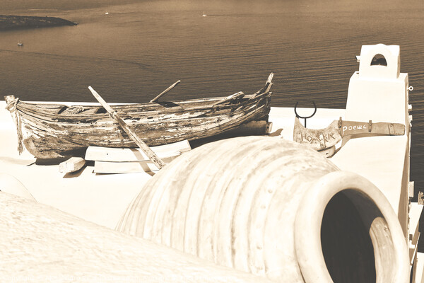 wooden boat- Santorini Picture Board by Alessandro Ricardo Uva