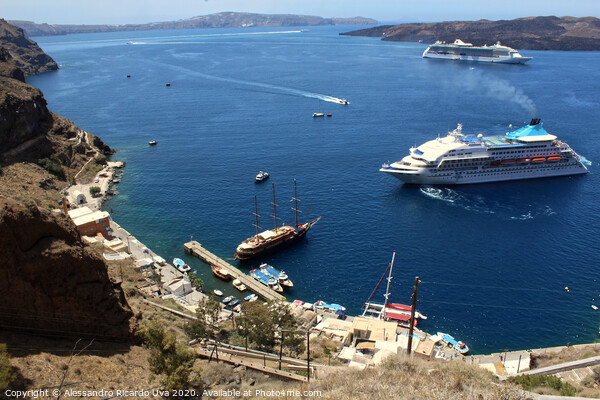 Cruise ships in the ocean - Santorini Picture Board by Alessandro Ricardo Uva
