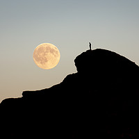 Buy canvas prints of Full moon rising over Haytor Rock by Richard GarveyWilliams
