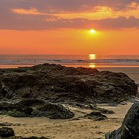 Buy canvas prints of Gwithian Beach at sunset by Brenda Belcher