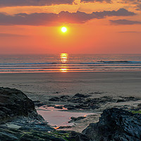 Buy canvas prints of Gwithian Beach, Cornwall at sunset by Brenda Belcher