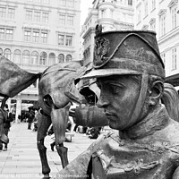 Buy canvas prints of Iron Horse and Man Soldier - Art Installation at Graben Street in Vienna, Austria. by M. J. Photography