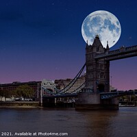 Buy canvas prints of The Moon over the Tower bridge in London by M. J. Photography