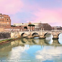 Buy canvas prints of An Angel bridge over a body of water in Rome - Ita by M. J. Photography
