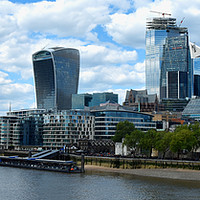 Buy canvas prints of Skyscrapers of the City of London over the Thames  by M. J. Photography