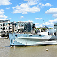 Buy canvas prints of HMS Belfast light cruiser in London. by M. J. Photography
