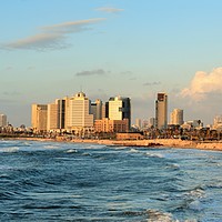 Buy canvas prints of sun set view of Mediterranean Seashore of Tel Aviv by M. J. Photography