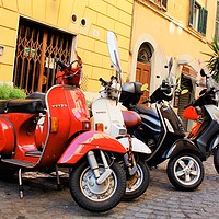 Buy canvas prints of Italy Rome and red scooters by M. J. Photography
