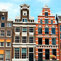 Buy canvas prints of Amsterdam is a fascinating architecture mixture of by M. J. Photography