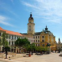 Buy canvas prints of Cityscape on main city Square of Pecs - Hungary. P by M. J. Photography