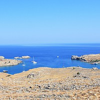 Buy canvas prints of Overview of Lindos, Rhodes, Greece by M. J. Photography